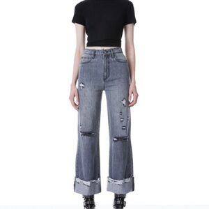 Alice + Olivia Amazing High Rise Raw Hem Cuffed Jeans